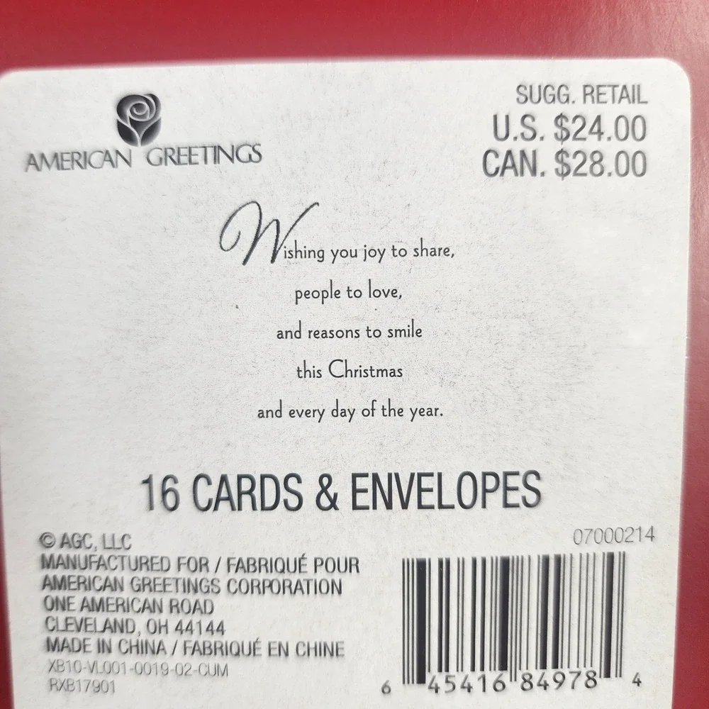 American Greetings Christmas Cards 16ct Boxed Set City Tree Foil Lined Envelopes
